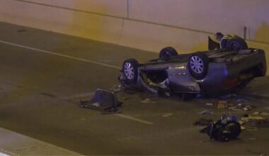 Woman dies after vehicle drives off roadway, falls onto lower level of I-35 near downtown