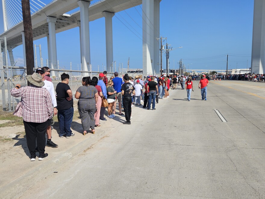 Lines to see President Trump at the Port of Corpus Christi stretched around East Port Avenue. Other streets in the downtown area had a mix of supporters and protesters.