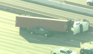 Southwest Freeway outbound lanes shut down after truck seen smashed beneath 18-wheeler near Chimney Rock