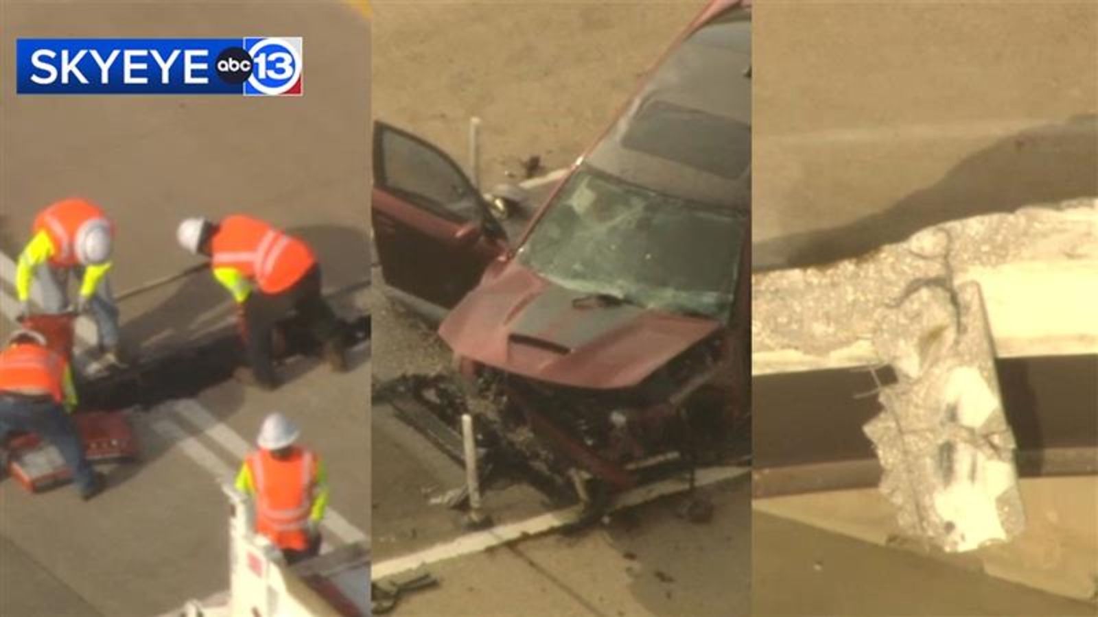 Large piece of concrete falls on Southwest Freeway lanes, sparking heaving traffic; TxDOT also working large pot hole