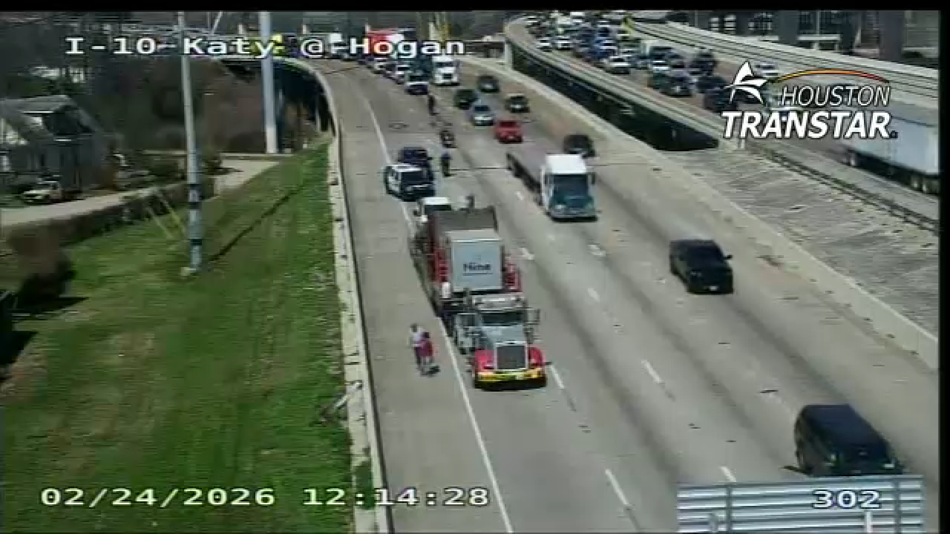TranStar cameras show the big rig stopped on I-10 eastbound approaching the Houston Avenue bridge.