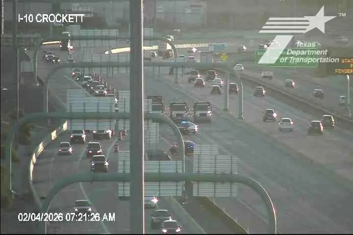 Traffic exits the freeway on Wednesday morning, Feb. 4, 2026, due to the closure of the westbound lanes of Interstate10 because of a traffic accident on Tuesday night, Feb. 3, in West El Paso, Texas.