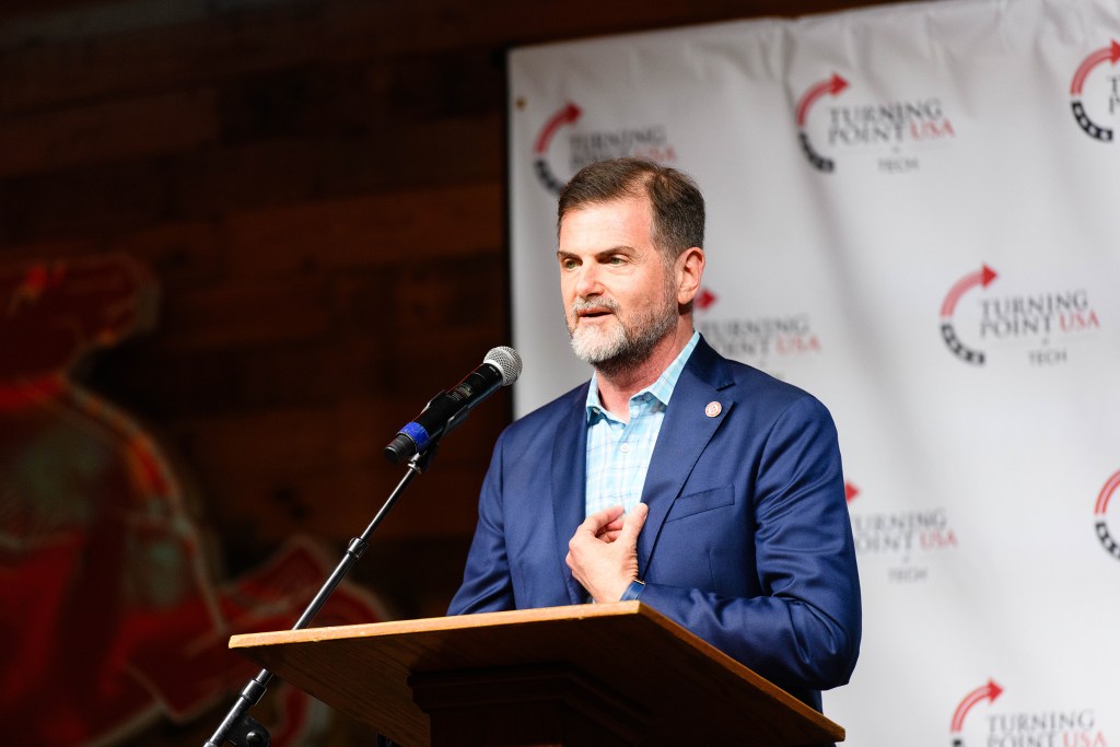 Texas Tech University System Chancellor Brandon Creighton speaks at a Turning Point USA event in Lubbock on Oct.7, 2025.