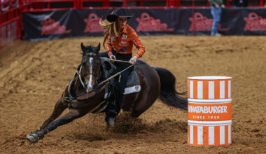 Emily Beisel turns a barrel on Liza in San Antonio