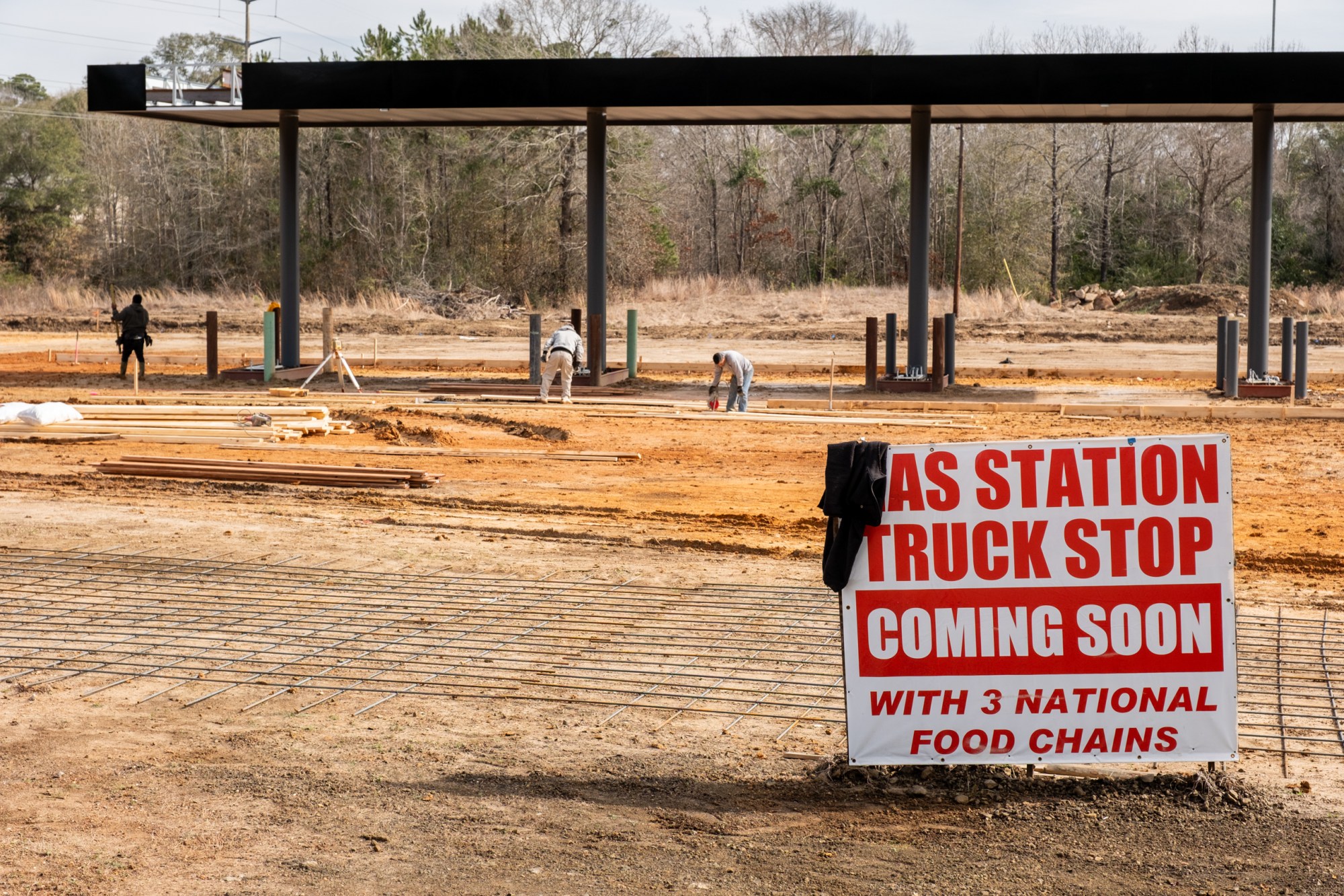 Construction of the Pineland Trave Center, on Thursday January 29, 2026, in Pineland. Once completed the center will be one of two gas stations in the town and will be the only one capable of accommodating some of the 300 plus semi-trailer truck that visit the local saw mill each day.