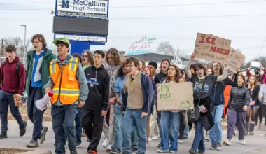 About a thousand of McCallum High School students protest against ICE during the National Day of Action Walk Out on Friday, Jan. 30, 2026.