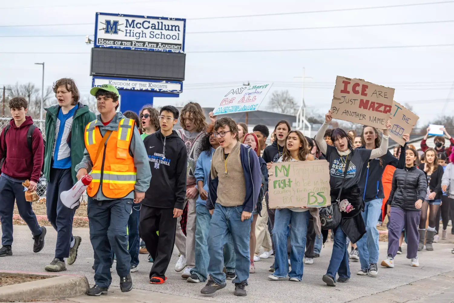 About a thousand of McCallum High School students protest against ICE during the National Day of Action Walk Out on Friday, Jan. 30, 2026.