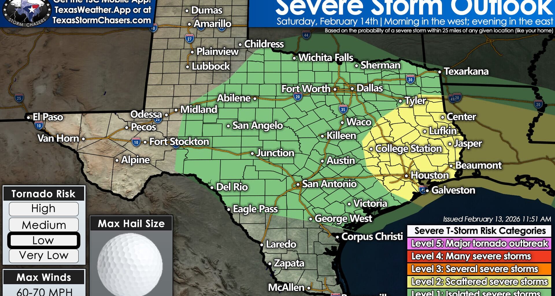 Severe Storm Risk Upgraded for Southeast and East Texas Saturday