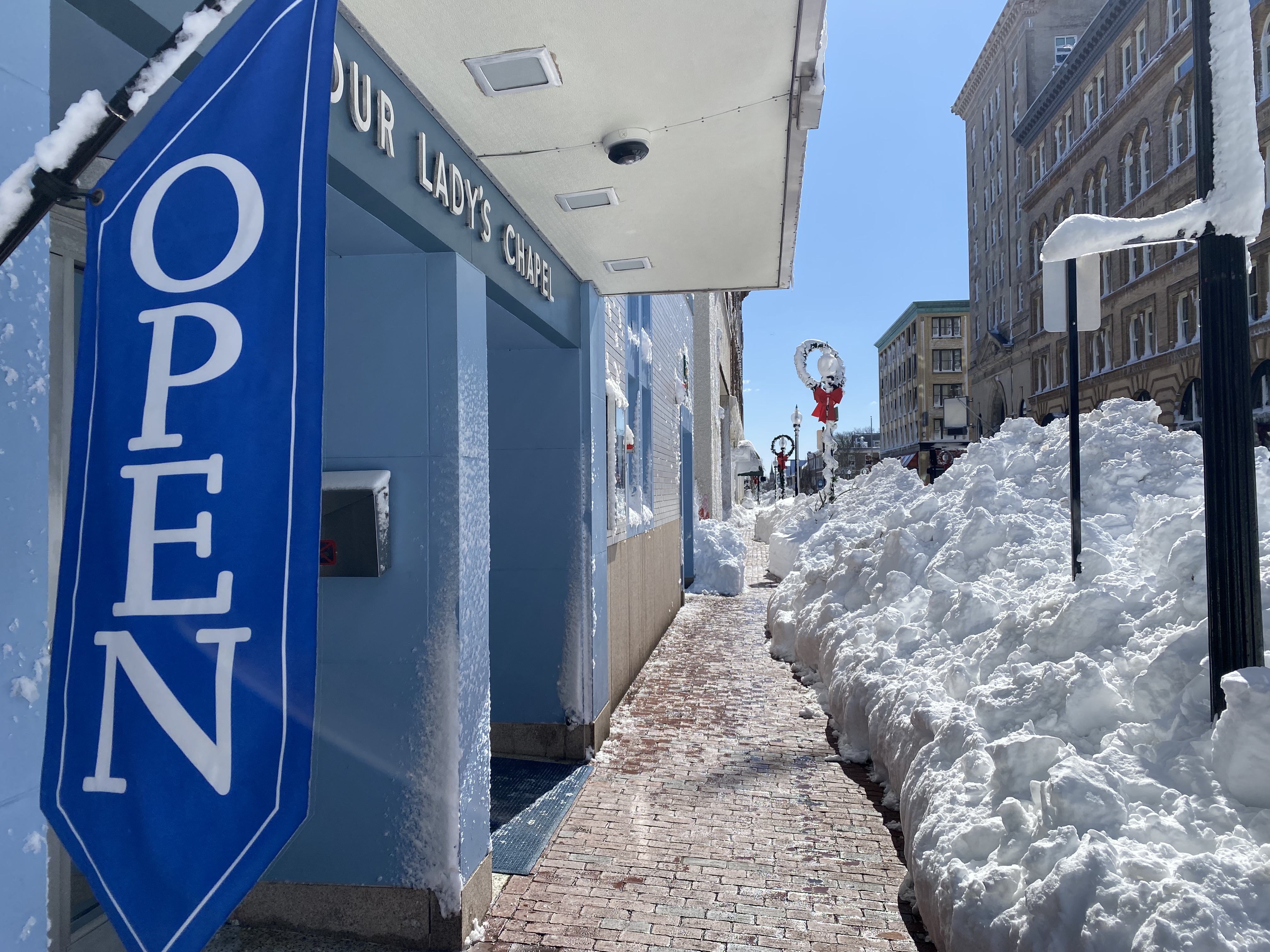 ‘Open’ sign at Our Lady’s Chapel in New Bedford