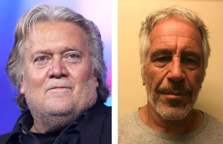 Steve Bannon, left, and Jeffrey Epstein