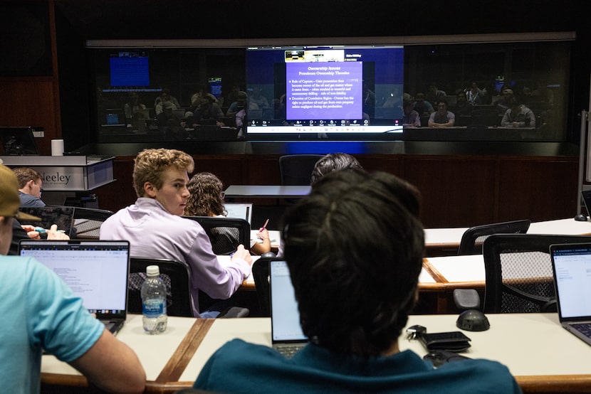 Texas Christian University students take notes during a course called “Land Management and...