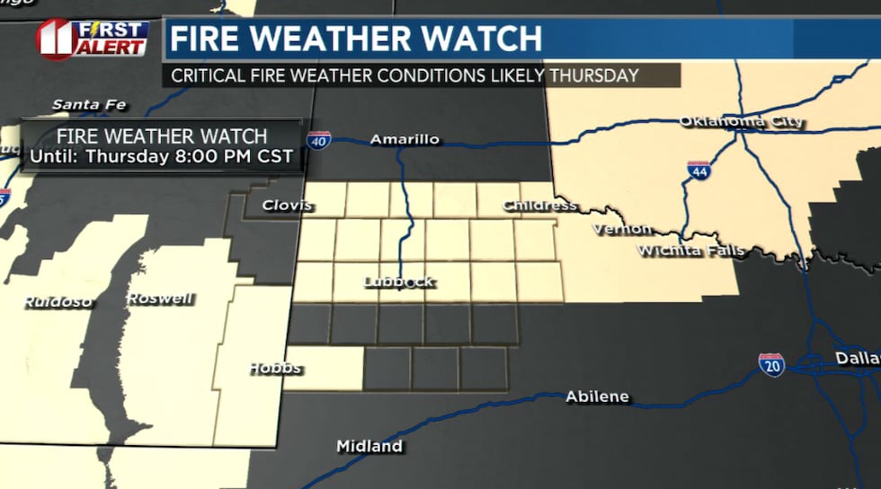 A FIRE WEATHER WATCH is in effect for Thursday.