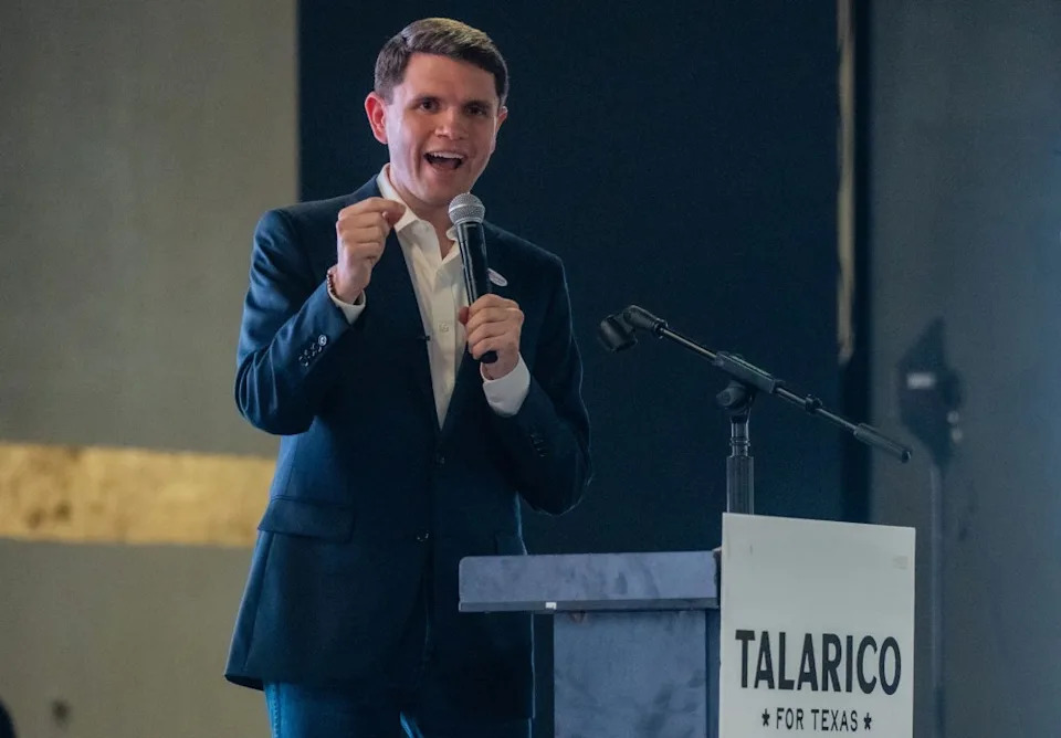 Democratic Texas Senate candidate James Talarico speaks to supporters at his campaign event at El Palacio Event Center in Austin, Texas, Tuesday, Feb. 17, 2026. (Mikala Compton/Austin American-Statesman via AP)