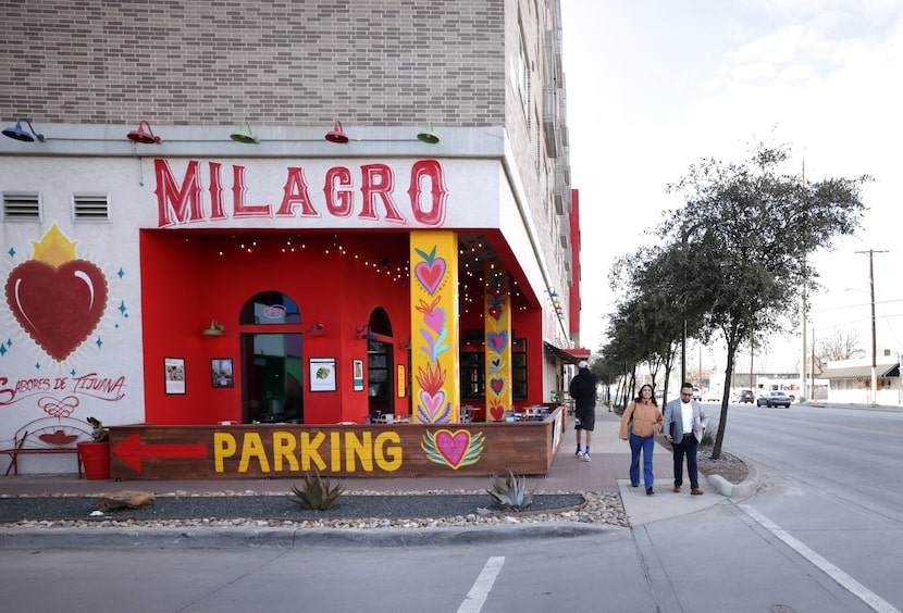 Parts of Milagro Tacos Cantina's exterior walls are now bright red.