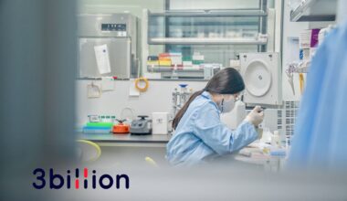 an individual working in a medical laboratory with 3billion company logo in bottom left corner