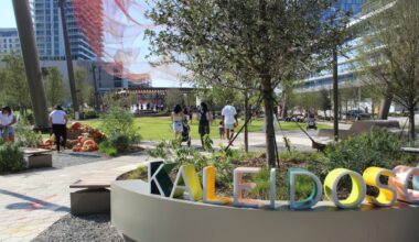 The parking garage will be located south of Kaleidoscope Park, which opened in 2024. (Samantha Douty/Community Impact)