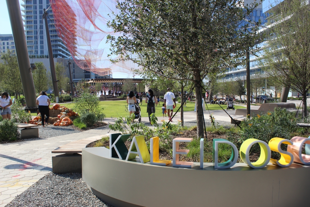 The parking garage will be located south of Kaleidoscope Park, which opened in 2024. (Samantha Douty/Community Impact)