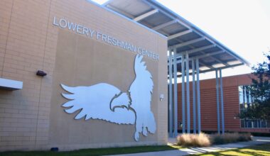 Image of the Lowery Freshman Center sign and logo at Allen ISD