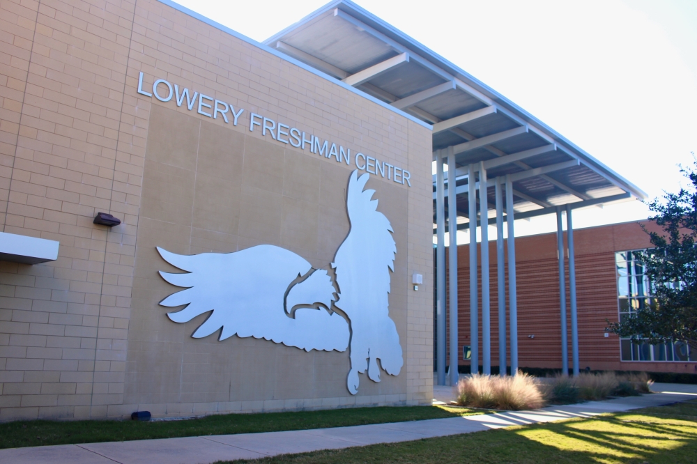 Image of the Lowery Freshman Center sign and logo at Allen ISD