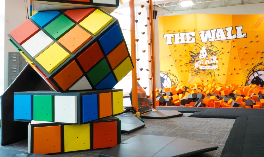 The inside of a Big Air trampoline park