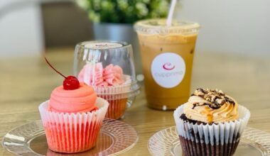 An image of some of the cupcakes and coffee offered.