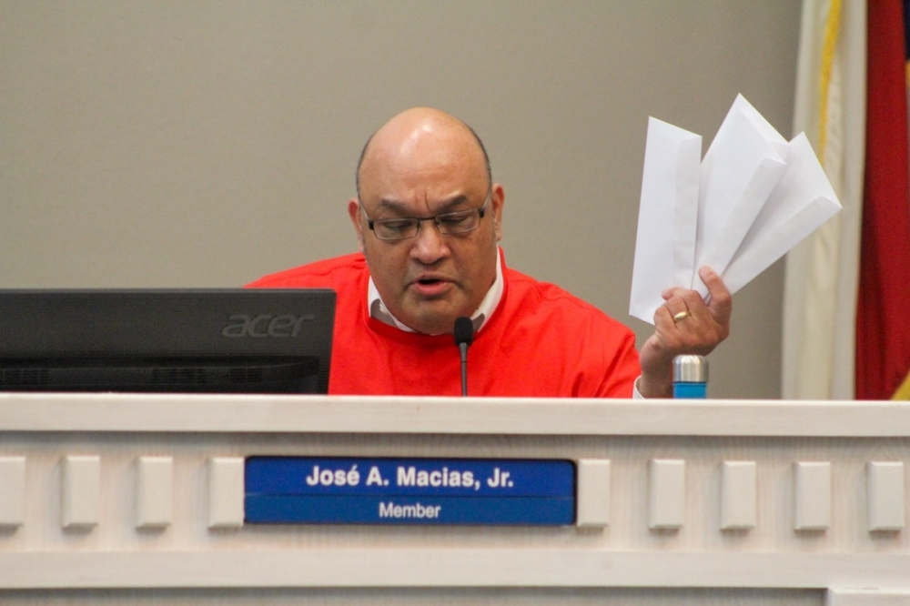 If the board voted during the Feb. 4 meeting, Macias said he had letters to the attorney general, district attorney and Texas Ethics Commission to file a violation of the Open Meetings Act. (Amira Van Leeuwen/Community Impact)