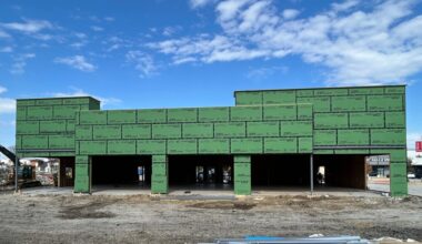 An under-construction one-story building.