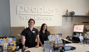 people standing at counter