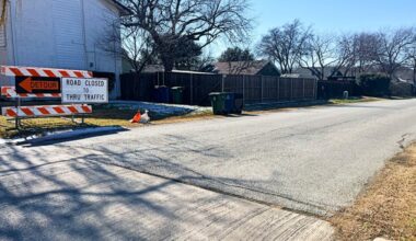 Construction on East Wall Street started the week of Feb. 2 and will have an eight-week timeframe to complete. (Cody Thorn/Community Impact)