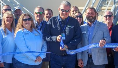 Officials with Green Valley Special Utility District celebrated the expansion of its Santa Clara Creek Water Reclamation Facility with a ribbon-cutting Feb. 6. (Amira Van Leeuwen/Community Impact)