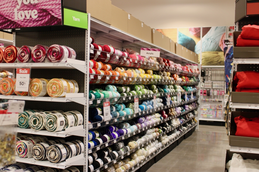 Michaels yarn aisle