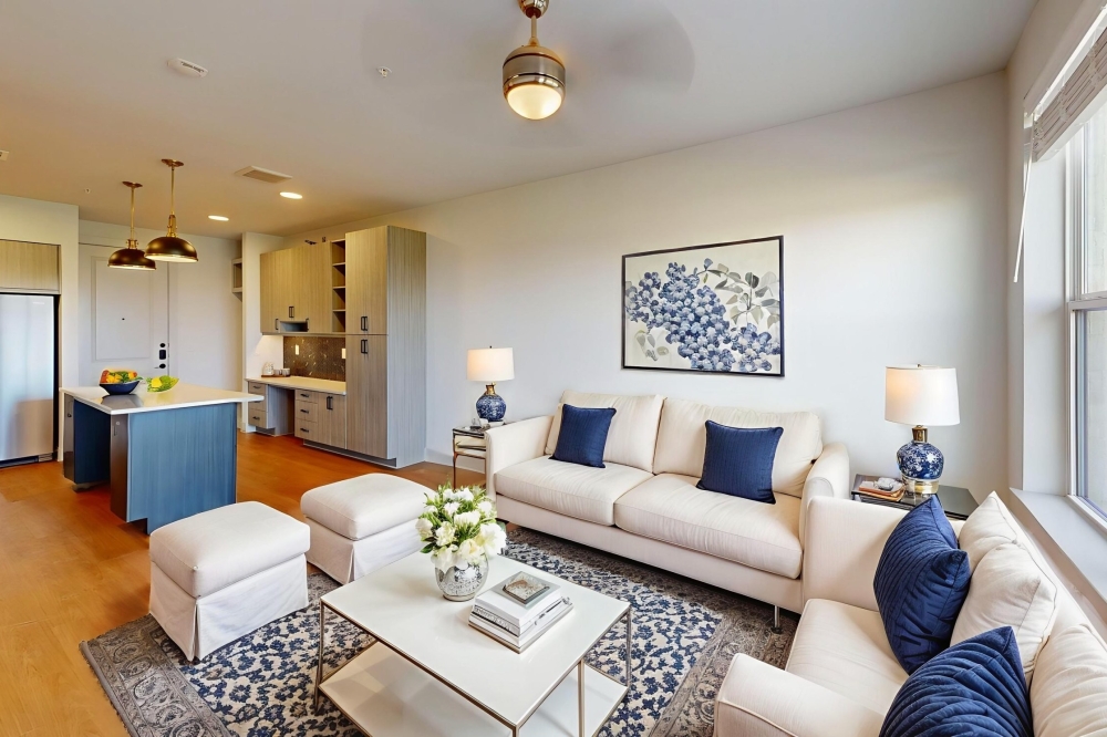 Image of a living room pictured from one of Hartwood's apartment floorplans.