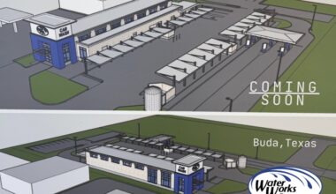 Pictured above is a rendering of the Buda location, set to open in 2027. (Courtesy Water Works Express)