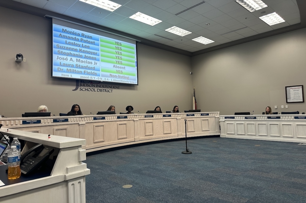 The Judson ISD board of trustees voted to close Judson Middle School during a special meeting on Feb. 16. Trustee José Macias Jr. was absent from the meeting. (Amira Van Leeuwen/Community Impact)