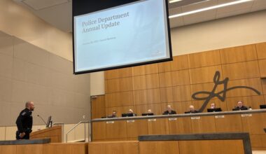 Police Chief Cory Tchida presented the annual department update to City Council on Feb. 10. (Gracie Warhurst/Community Impact)