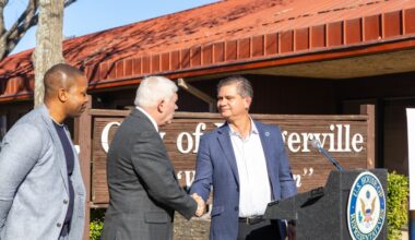 On Feb. 6, during a press conference with Mayor Doug Weiss and U.S. Rep. Pete Sessions, Pflugerville officials announced federal funding for a water infrastructure project designed to serve future development. (Courtesy city of Pflugerville)