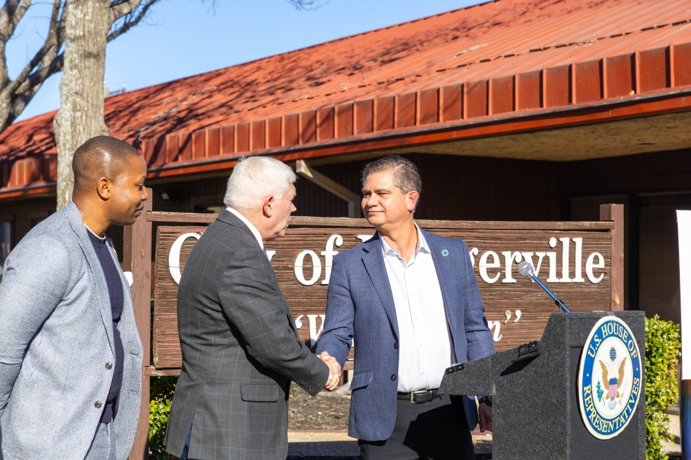 On Feb. 6, during a press conference with Mayor Doug Weiss and U.S. Rep. Pete Sessions, Pflugerville officials announced federal funding for a water infrastructure project designed to serve future development. (Courtesy city of Pflugerville)