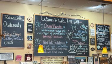 The Café Java in Round Rock features the restaurant's signature chalkboard menu. (Brooke Sjoberg/Community Impact)