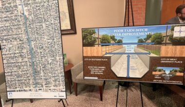 The west side of the Poor Farm Ditch in West University Place has neared construction completion. The east side of the project will continue in summer 2026. (Community Impact Staff)