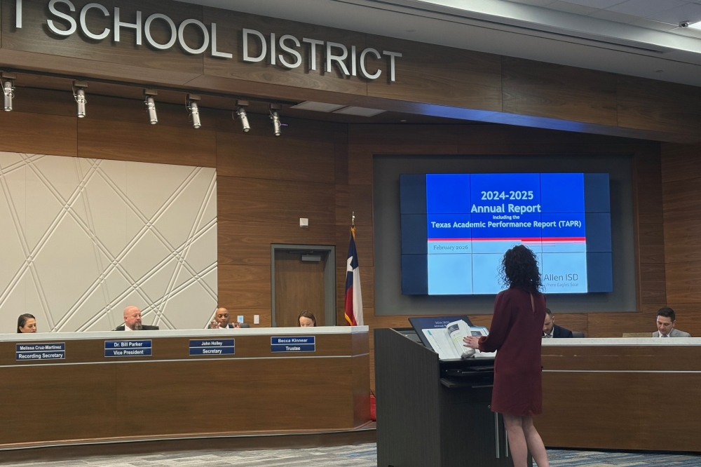 Allen ISD board of trustee member John Holley speaks during a Feb. 23 board meeting.