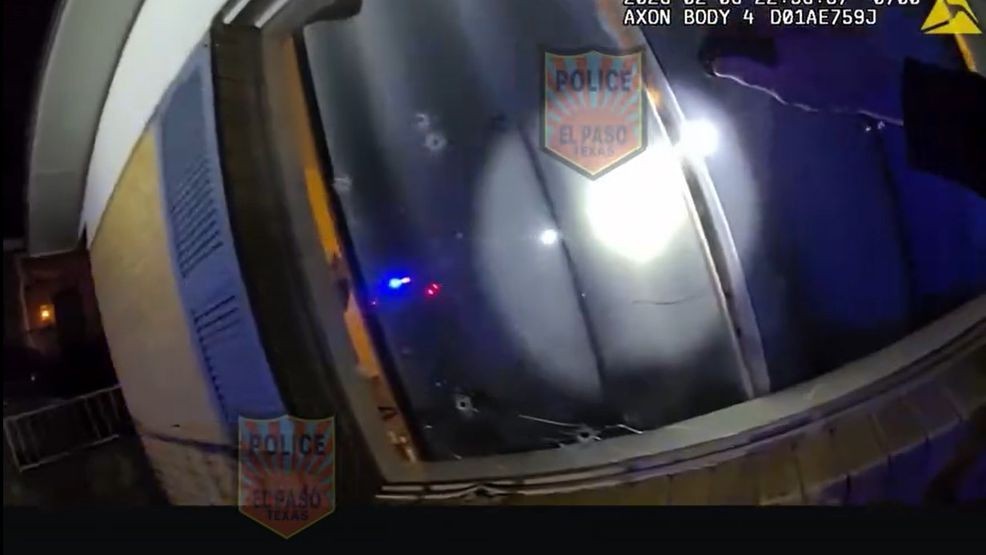 Bodycam shows bullet holes on a window at a home in Central El Paso. Feb. 6, 2026.