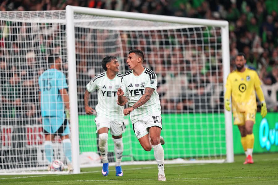 AUSTIN, TEXAS – FEBRUARY 21: Myrto Uzuni #10 of Austin FC reacts after scoring a goal during the second half of the match against Minnesota United FC at Q2 Stadium on February 21, 2026 in Austin, Texas. (Photo by Scott Wachter/Getty Images)