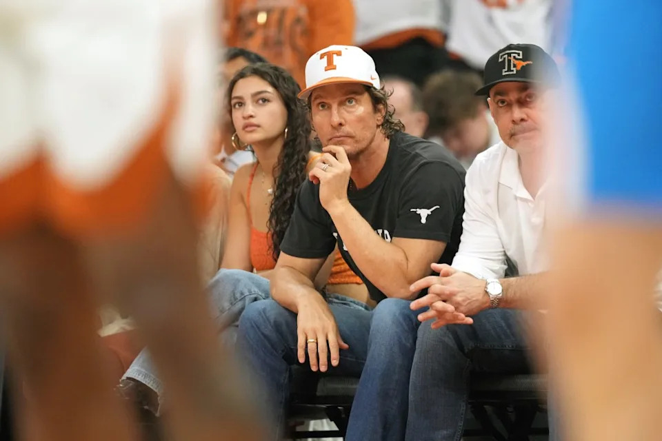 AUSTIN, TEXAS – FEBRUARY 7: Actor Matthew McConaughey watches the first half of a NCAA basketball game between the Texas Longhorns and the Ole Miss Rebels at Moody Center on February 7, 2026 in Austin, Texas. (Photo by Scott Wachter/Getty Images)