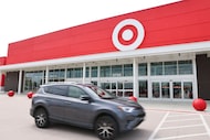 Vehicles pass by the new Target, on Friday, April 25, 2025, in Denton.