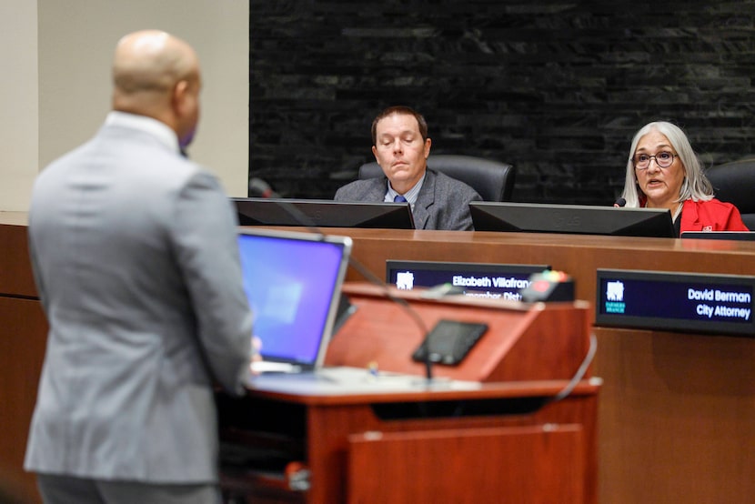 Farmers Branch council member Elizabeth Villafranca speaks to DART Board Chair Randall B....