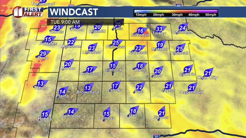 Computer model projection Tuesday morning