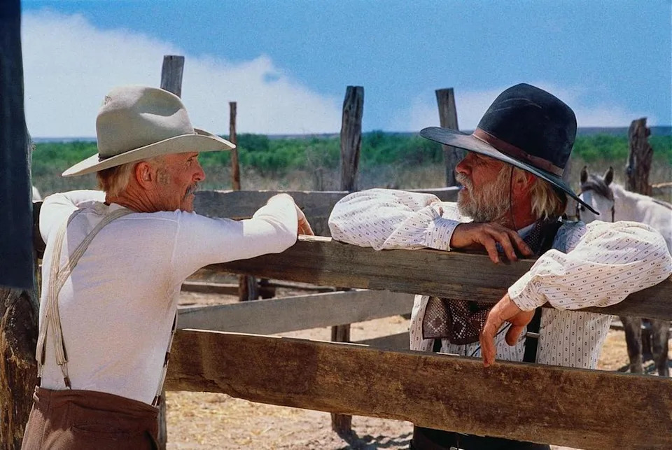 Stars Robert Duvall, left, and Tommy Lee Jones in a scene from Lonesome Dove.