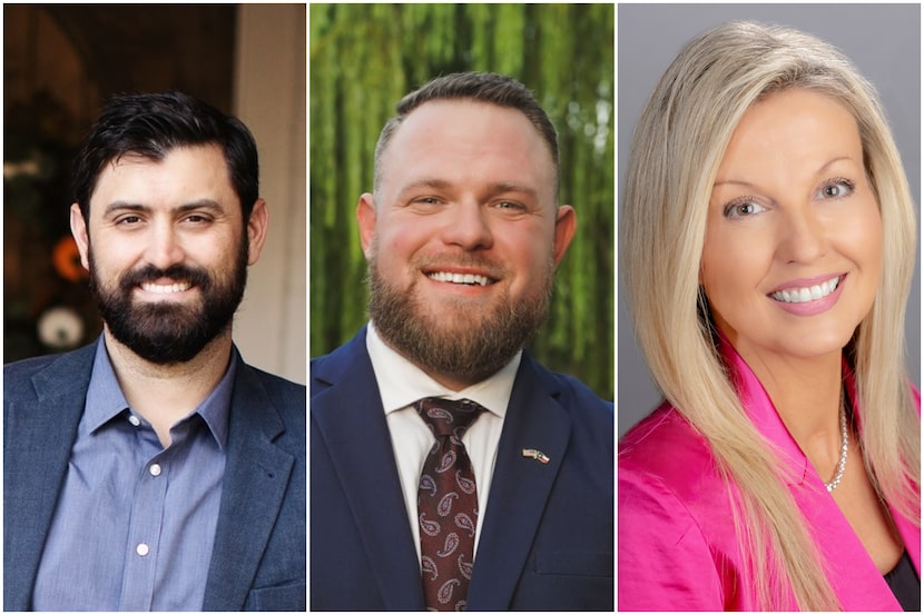 From left, Senate District 9 candidates John Huffman, Taylor Rehmet and Leigh Wambsganss....