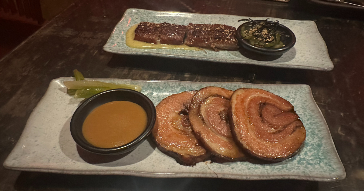 Pork belly and BBQ eel at Kemuri Tatsu-ya in Austin, Texas
