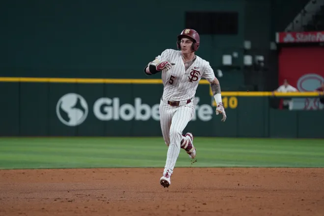 Feb 20, 2026; Arlington, TX, USA; Michigan Wolverines vs Florida State Seminoles during the Amegy Bank College Baseball Series at Globe Life Field. Mandatory Credit: Raymond Carlin III-Imagn Images